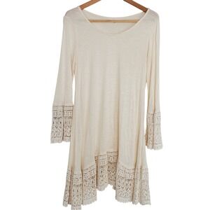 Indigo Soul‎ Tunic Beige/Cream Lace Knit 3/4 Bell Sleeve SZ:S
